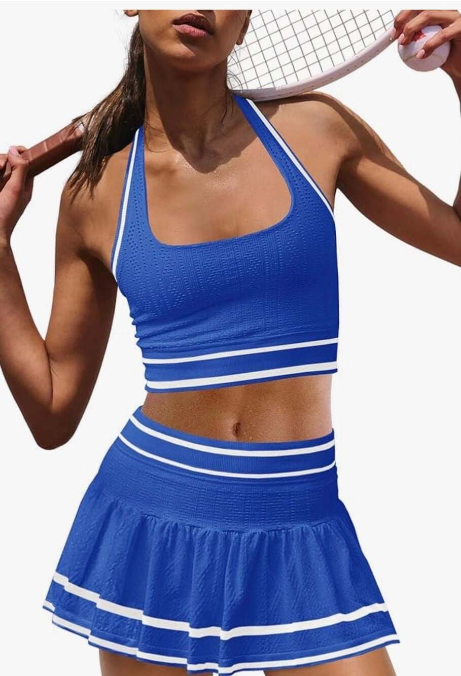 Panadila Blue Seamless Ribbed 2 Piece Tennis Set Crop Top & Skirt Size XS